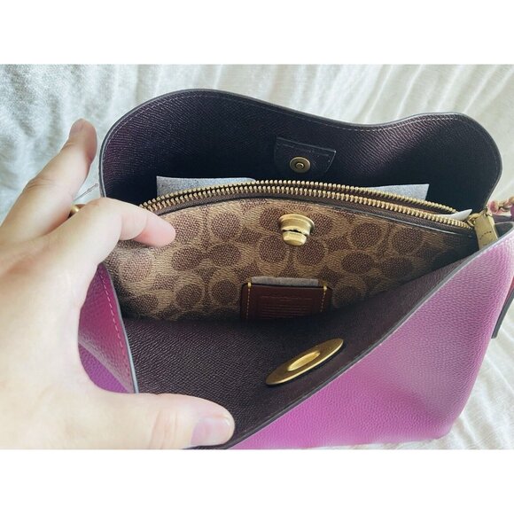 NWT COACH Willow Colorblock Leather Shoulder Bag - Deep Plum Multi - Picture 8 of 10